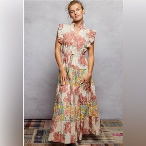 Pol Ruffle Tiered Floral Boho Maxi DRESS WOMEN’s size medium mix prints NEW
